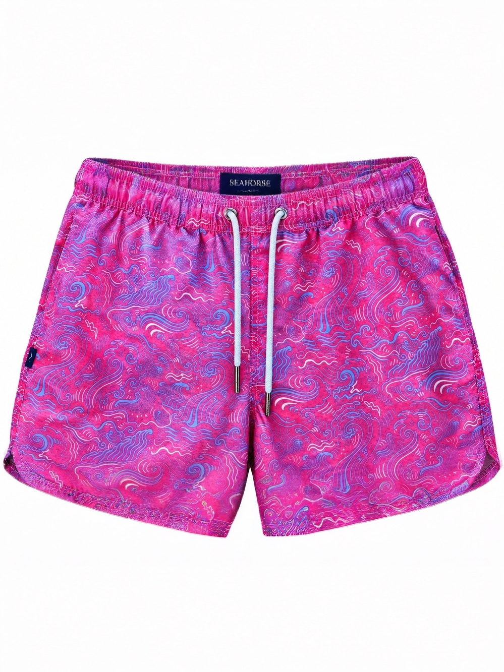 Seahorse Men’s S Hot Pink Blue Wave Print Swim Trunks Board Shorts